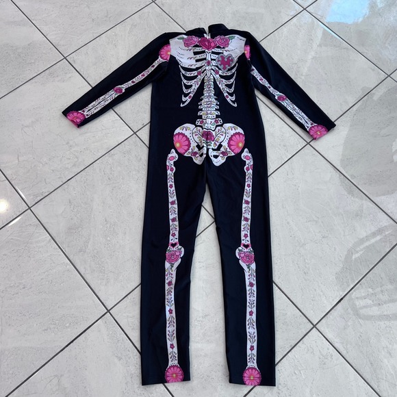Kids Girls Halloween Costume Skeleton Floral Day of‎ the Dead Size L - Picture 7 of 9